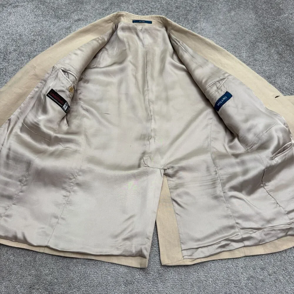 Milano Fratelli Ormezzano Two Button Blazer Men 40R Beige 100% Linen Sport Coat
